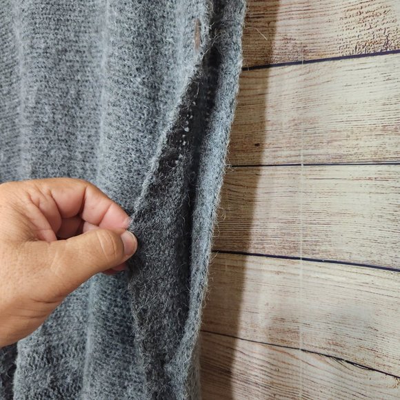 Bayberry Road Fringe Bottom Poncho  Side Buttons Gray Women's One Size - Picture 5 of 12